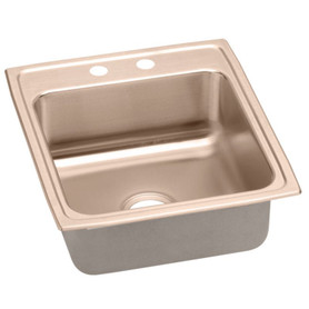 19" x 18" x 7-5/8" 18 Gauge CuVerro Antimicrobial Copper Single Bowl Drop-in Sink with 2 Faucet Holes in Lustrous Satin