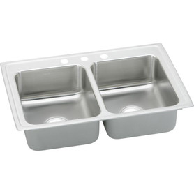 29" x 18" x 7-5/8" 18 Gauge Stainless Steel Equal Double Bowl Drop-in Kitchen Sink with 3 Faucet Holes in Lustrous Satin