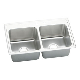 29" x 18" x 7-5/8" 18 Gauge Stainless Steel Equal Double Bowl Drop-in Kitchen Sink with Middle Right 2 Faucet Holes in Lustrous Satin