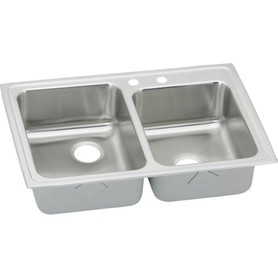 33" x 22" x 5-1/2" 18 Gauge Stainless Steel Offset Double Bowl Top Mount ADA Kitchen Sink with S2 Faucet Holes in Lustertone