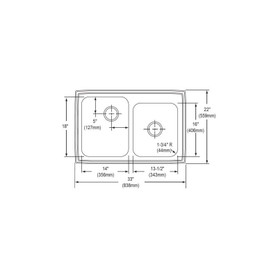 33" x 22" x 7-1/8" 20 Gauge Stainless Steel Offset Double Bowl Drop-in Kitchen Sink with 3 Faucet Holes in Brilliant Satin