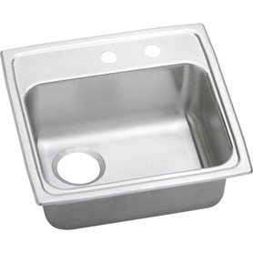 19-1/2" x 19" x 5-1/2" 20 Gauge Stainless Steel Single Bowl Quick-Clip Drop-in ADA Kitchen Sink with Rear Left Drain and Middle Right 2 Faucet Holes in Brushed Satin