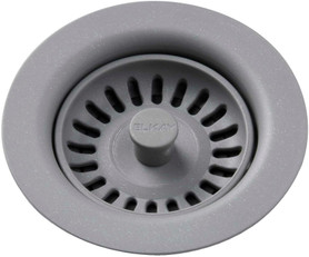Polymer Drain Fitting with Removable Basket Strainer and Rubber Stopper in Greystone