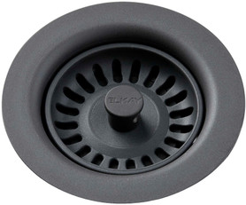 Polymer Drain Fitting with Removable Basket Strainer and Rubber Stopper in Dusk Gray