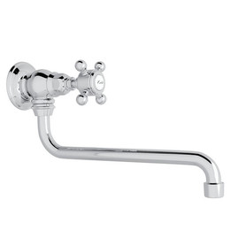 Wall Mount 11-3/4" Reach Pot Filler With Cross Handle In Polished Chrome