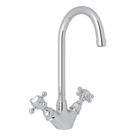 Single Hole C-Spout Bar/Food Prep Faucet With Cross Handles In Polished Chrome