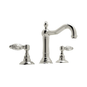 Column Spout Widespread Lavatory Faucet with Crystal Levers Pop-Up in Polished Nickel