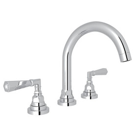 C-Spout Widespread Lavatory Faucet with 8-1/2" Fixed "C" Spout height Metal Lever Handles and Pop-Up in Polished Chrome