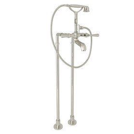 AKIT1901NLMPN Exposed Floor Mount Tub Filler with Metal Lever Handshower and Floor Pillar Legs or Supply Unions in Polished Nickel