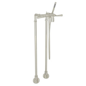 Rohl AKIT2302NLMPN Exposed Floor Mount Tub Filler with Metal Lever Handshower and Floor Pillar Legs or Supply Unions in Polished Nickel