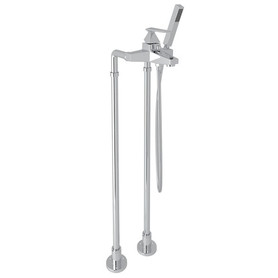 Rohl AKIT3001NLVAPC Exposed Floor Mount Tub Filler with Metal Lever Handshower and Floor Pillar Legs or Supply Unions in Polished Chrome