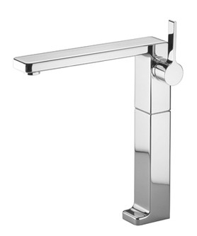 Single-lever basin mixer for use with counter-top sinks, with raised base, without pop-up waste, In Chrome