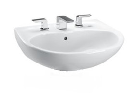 26-in Wall Mounted Bathroom Sink with 3 Faucet Holes Drilled, Overflow and SanaGloss Ceramic Glaze in Cotton