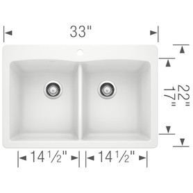 22-In X 33-In Double-Basin Granite Drop-In Or Undermount 1-Hole Residential Kitchen Sink in White