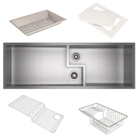 RUWKIT49162SB Culinario Double Bowl Ultimate Water Appliance Stainless Steel Sink with Accessories, Brushed Stainless Steel