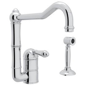 Single Hole Column Spout Kitchen Faucet With Sidespray With Metal Lever Handle In Polished Chrome