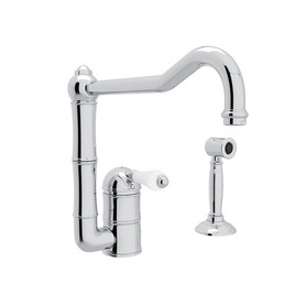Single Hole Column Spout Kitchen Faucet With 11" Sidespray And Extended Spout With Porcelain Lever Handle In Polished Chrome