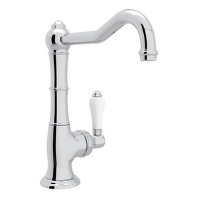 Single Hole Column Spout Bar/Food Prep Faucet With Porcelain Lever Handle In Polished Chrome