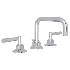 U-Spout Widespread Lavatory Faucet with Metal Lever and 6-11/16" Reach C-Spout Pop-Up Waste in Polished Chrome