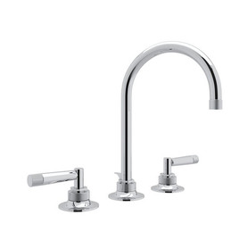 C-Spout Widespread Lavatory Faucet with Metal Lever Handle and 6-1/2" Reach Pop-Up Waste in Polished Chrome