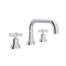 U-Spout Widespread Lavatory Faucet with 6-11/16" Reach with Cross Handles and Pop-Up in Polished Chrome