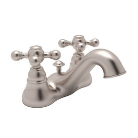 4" Centerset Lavatory Faucet with Cross Handles and Pop-Up in Satin Nickel