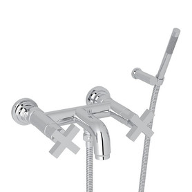 A2202XMAPC Wall Mount Exposed Tub Set with Cross Handle Handshower in Polished Chrome