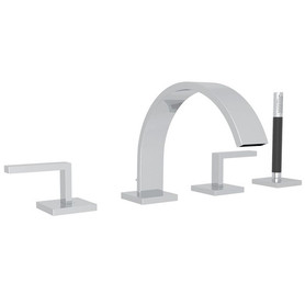 4-Hole Deck Mount Tub Filler with Metal Lever Handles and Handshower in Polished Chrome