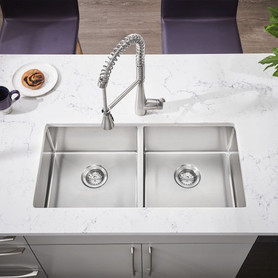 35" Double Basin Kitchen Sink for Undermount Installations with Drains in Stainless Steel