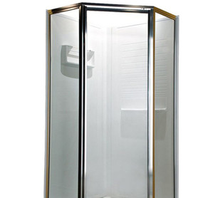 68.5" Tall Framed, Pivot, Clear Glass Neo Angle Shower Door for 24.44" to 24.44" Width Openings in Silver