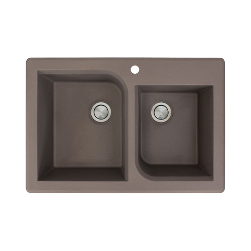 33.0625-in x 22.0625-in x 9.5 Granite 1-3/4 Offset Double Drop-in 1-Hole Kitchen Sink in Espresso with Grids, Strainer, Disposer Strainer, Installation Kit