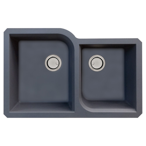 31.75-in x 20.75-in x 9.5-in Granite 1-3/4 Offset Double Undermount Kitchen Sink in Grey with Grids, Strainer, Disposer Strainer, Installation Kit
