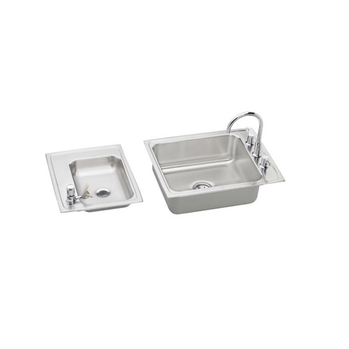 DRKR24119LC Stainless Steel Double Bowl Top Mount Quick-Clip Sink and Faucet Kit with 4 Faucet Holes in Lustrous Highlighted Satin