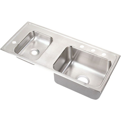 DRKR3717L4 Stainless Steel Double Bowl Top Mount Sink with 4 Faucet Holes in Lustrous Highlighted Satin