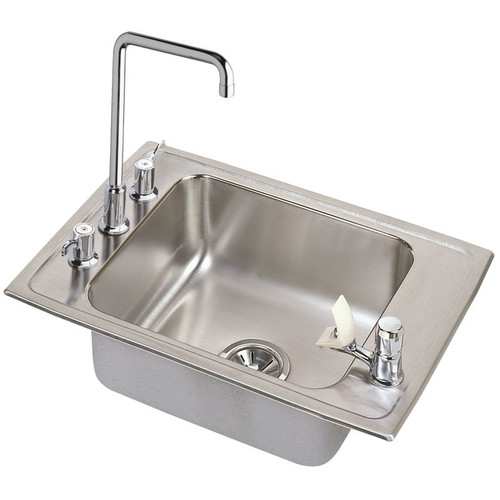 Elkay DRKRC3119C Stainless Steel Single Bowl Top Mount Sink and Faucet Kit with 4 Faucet Holes in Lustrous Highlighted Satin