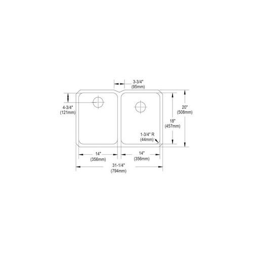 ELUH322010PD Stainless Steel Double Bowl Undermount Sink Kit with Perfect Drain in Lustrous Highlighted Satin