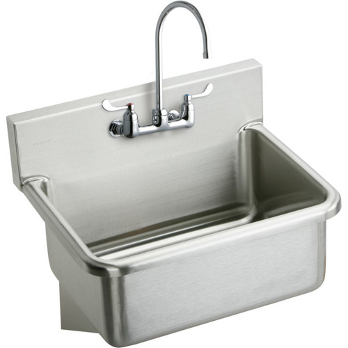 EWS3120W4C Commercial Scrub Sink Package with 2 Faucet Holes in Buffed Satin