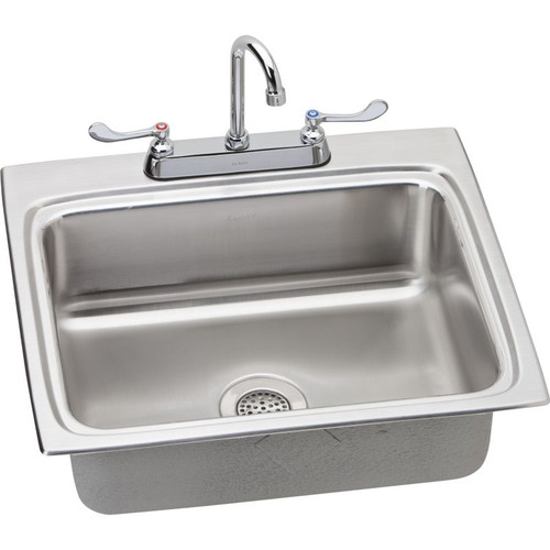 LR2522C Stainless Steel Single Bowl Top Mount Sink and Faucet Kit with 3 Faucet Holes in Lustrous Highlighted Satin