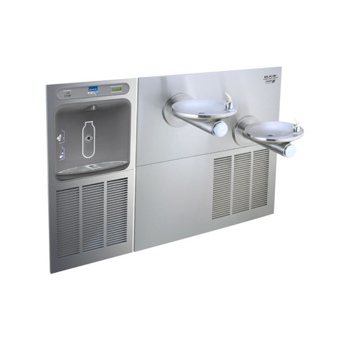 Filtered Bottle Filling Station with SswrlFlo Green Bi-Level Refrigerated Fountain in Stainless Steel