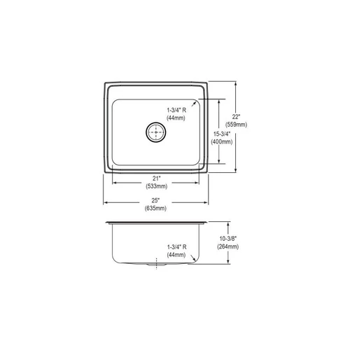 25" x 22" x 10-3/8" 18 Gauge Stainless Steel Single Bowl Drop-in Kitchen Sink with 1 Faucet Hole in Lustrous Satin