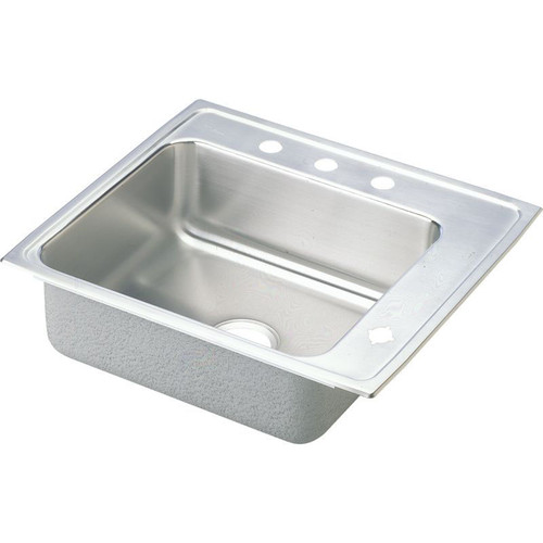 DRKADQ222050R4 Stainless Steel Single Bowl Top Mount Quick-Clip Sink with 4 Faucet Holes in Lustrous Highlighted Satin