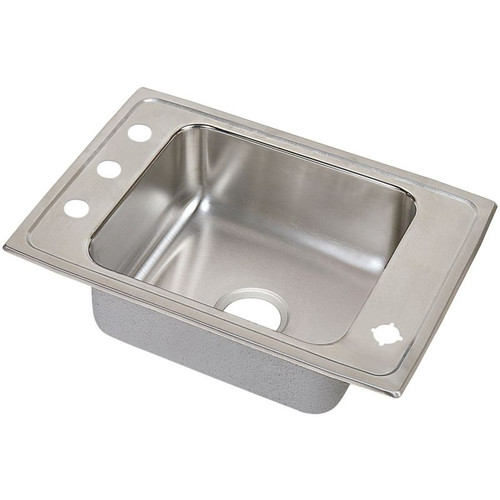 25" x 17" x 5" 18 Gauge Stainless Steel Single Bowl Quick-Clip Drop-in Classroom ADA Sink with 4 Faucet Holes in Lustrous Satin