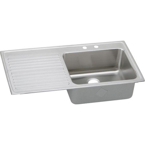 43" x 22" x 10" 18 Gauge Stainless Steel Single Bowl Drop-in Sink with Right Drainboard and 2 Faucet Holes in Lustrous Satin 43" x 22" x 10" 18 Gauge Stainless Steel Single Bowl Drop-in Sink with Right Drainboard and 2 Faucet Holes in Lustrous Satin