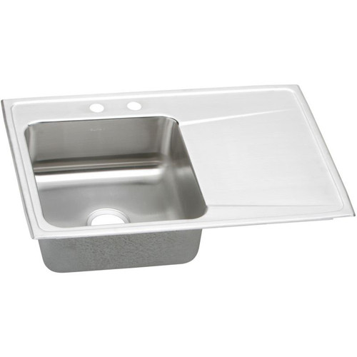 33" x 22" x 7-5/8" 18 Gauge Stainless Steel Single Bowl Drop-in Sink with Left Drainboard and Middle Right 2 Faucet Holes in Lustrous Satin 33" x 22" x 7-5/8" 18 Gauge Stainless Steel Single Bowl Drop-in Sink with Left Drainboard and Middle Right 2 Faucet Holes in Lustrous Satin