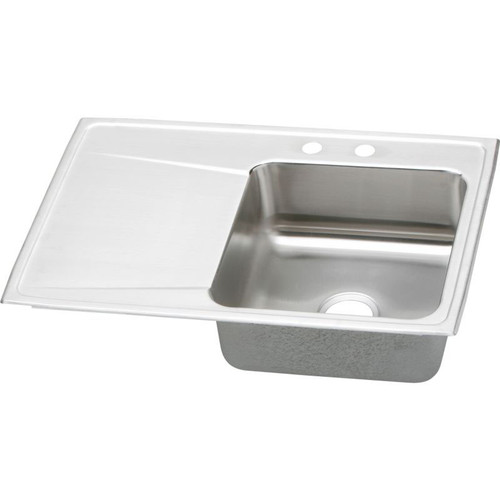 33" x 22" x 7-5/8" 18 Gauge Stainless Steel Single Bowl Drop-in Sink with Right Drainboard and Middle Right 2 Faucet Holes in Lustrous Satin