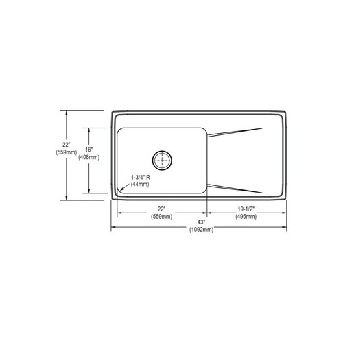 43" x 22" x 7-5/8" 18 Gauge Stainless Steel Single Bowl Drop-in Sink with Left Drainboard and 1 Faucet Hole in Lustrous Satin