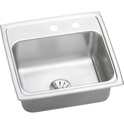 Elkay LR1919PDMR2 Stainless Steel Single Bowl Top Mount Sink Kit with MR2 Faucet Holes and Perfect Drain in Lustrous Highlighted Satin