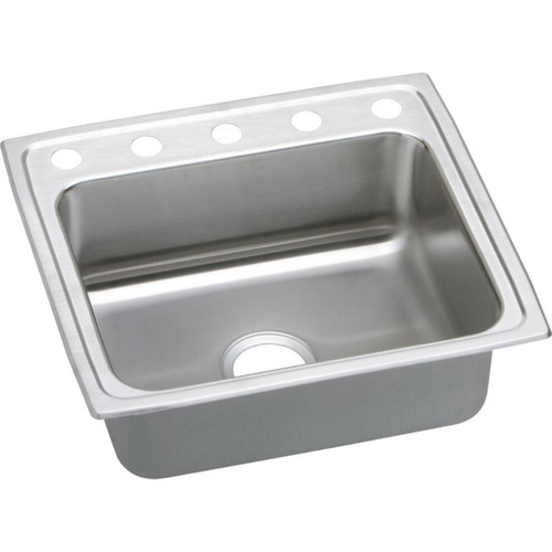 LR22195 Stainless Steel Single Bowl Top Mount Sink with 5 Faucet Holes in Lustrous Highlighted Satin