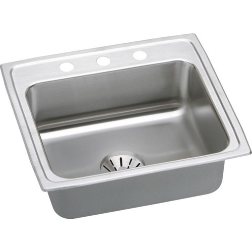 22" x 19-1/2" x 7-5/8" 18 Gauge Stainless Steel Single Bowl Drop-in Kitchen Sink with Perfect Drain and 3 Faucet Holes in Lustrous Satin 22" x 19-1/2" x 7-5/8" 18 Gauge Stainless Steel Single Bowl Drop-in Kitchen Sink with Perfect Drain and 3 Faucet Holes in Lustrous Satin