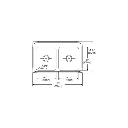 33" x 21-1/4" x 7-7/8" 18 Gauge Stainless Steel Equal Double Bowl Drop-in Kitchen Sink with 3 Faucet Holes in Lustrous Satin